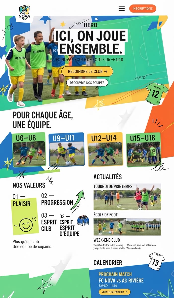 Page d'accueil du FC Nova, école de football